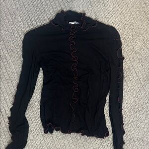 Black Blouse with Ruffle Details